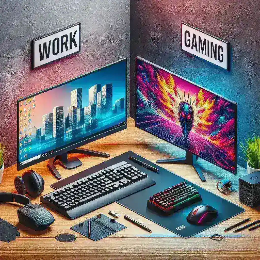 "Mini PC compacto ideal para trabajo y gaming, mostrando un diseño elegante y moderno, con puertos USB y HDMI, en un entorno de oficina."